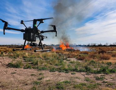 Drone with thermal camera controlling the beginning of the fire,